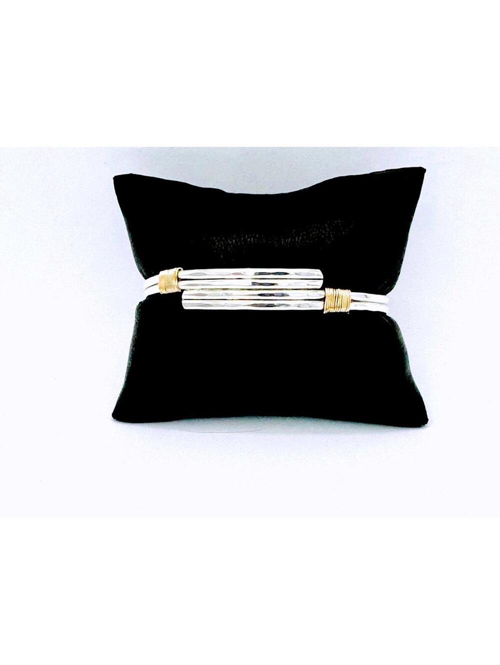 Sterling silver ribbed with gold plated stations cuff bracelet